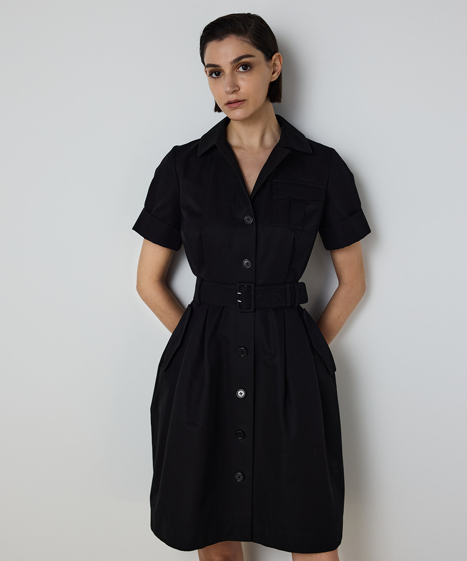 KUŞAKLI POPLİN GÖMLEK ELBİSE