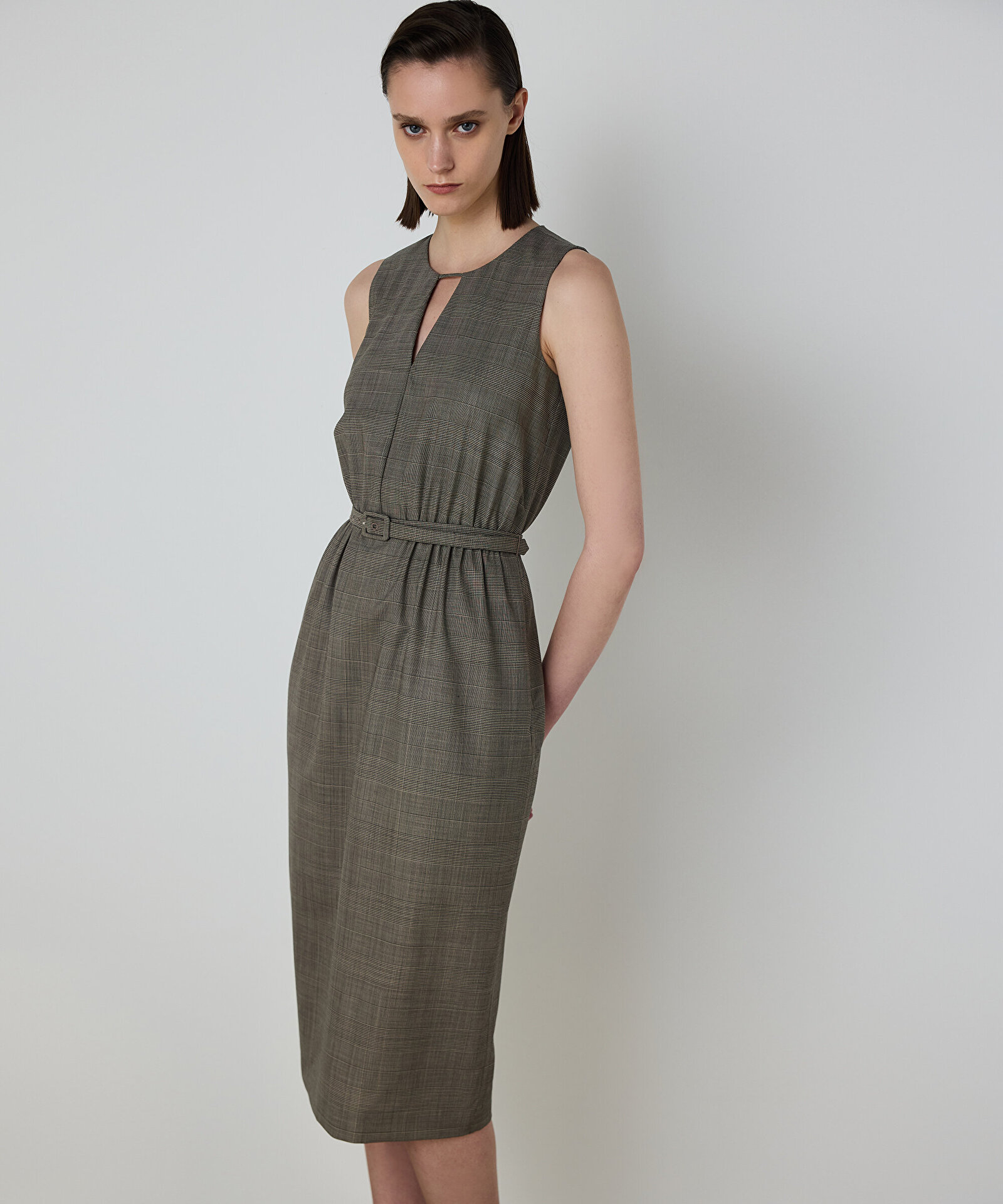 EKOSE DESEN KEMERLİ ELBİSE — photo 2