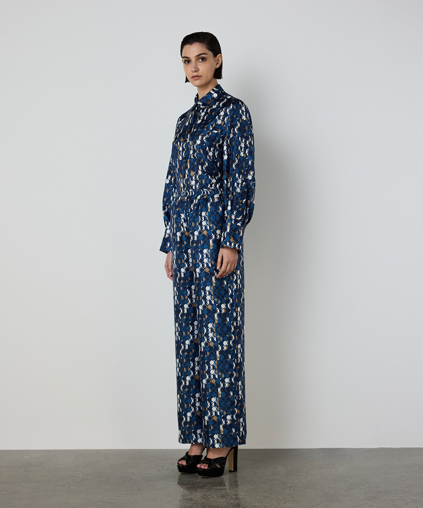 GEOMETRİK DESEN İPEK PANTOLON — photo 2