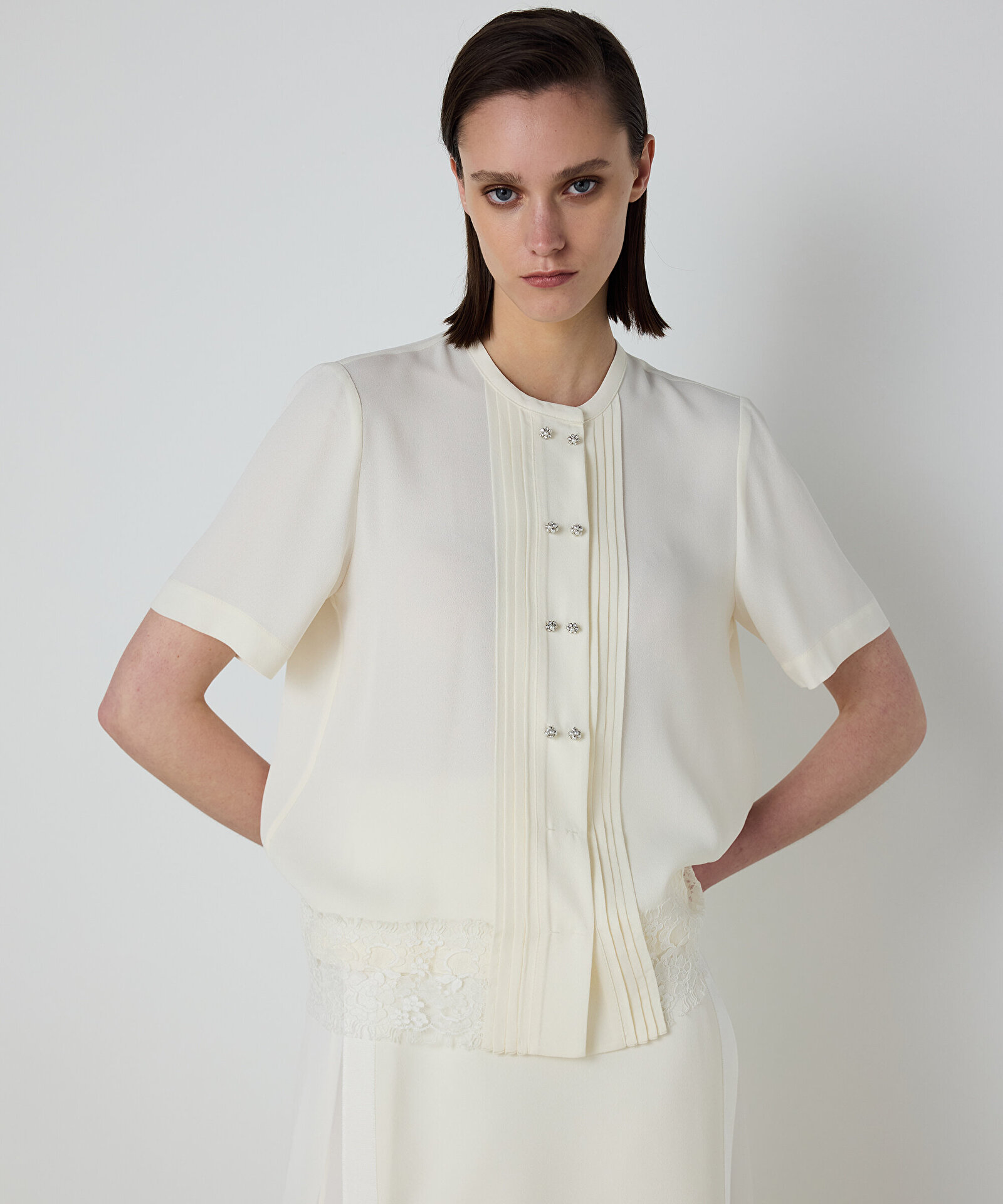 NERVÜRLÜ DANTEL MIX BLUZ