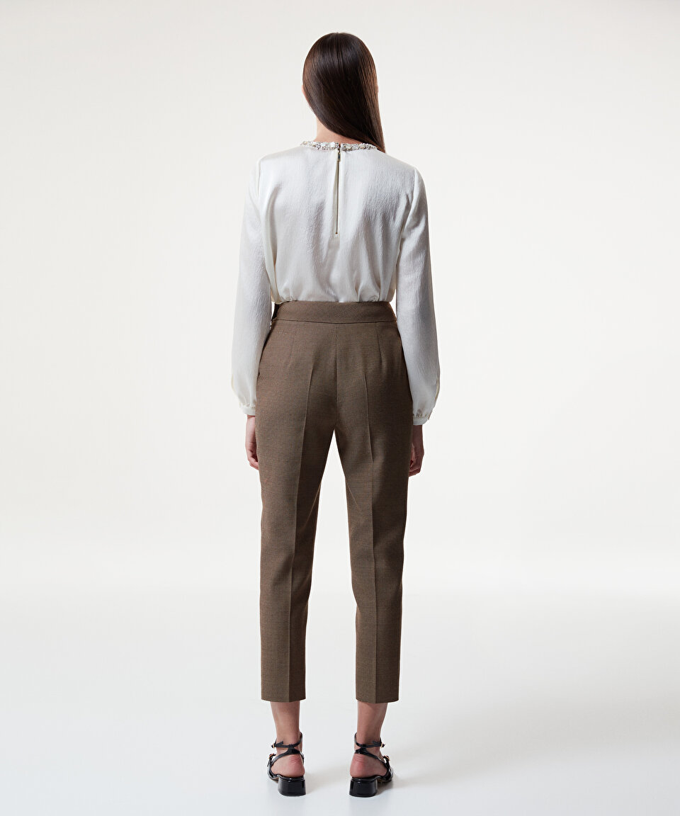 Machka - Yün karışımlı ekose desen pantolon
